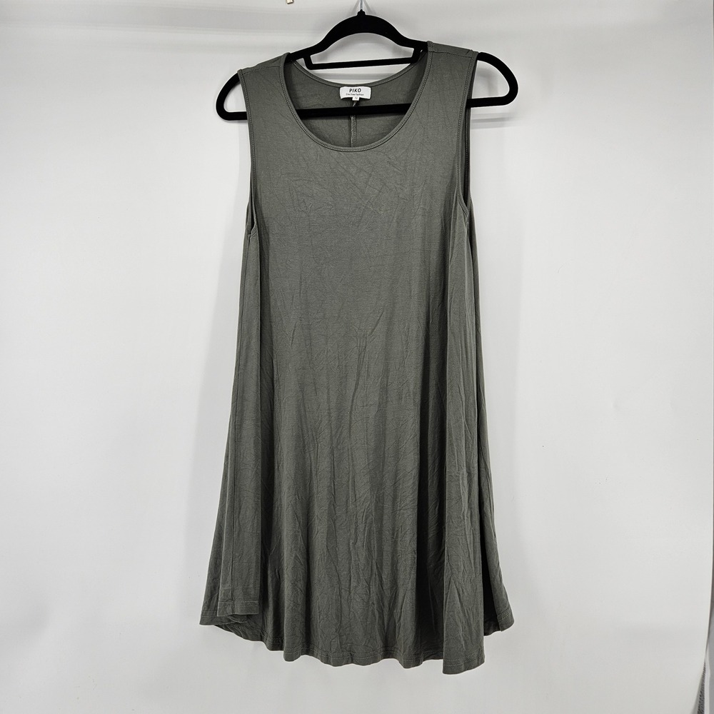 Olive Green‎ Bamboo Sleeveless Swing Dress Small Earthy Minimalist Summer Comfy